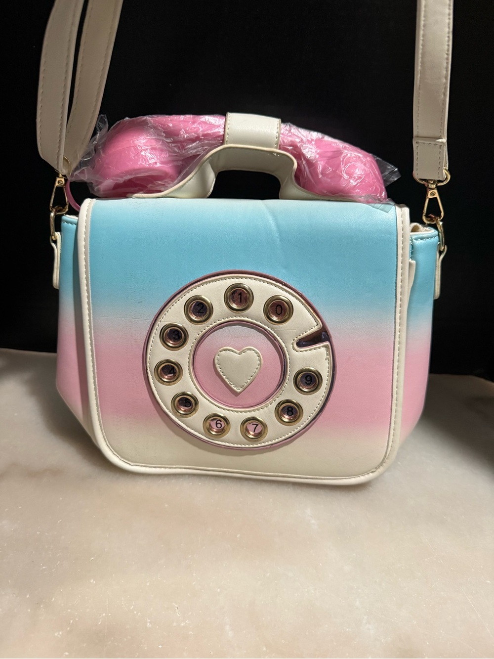 Telephone Shaped Crossbody Bag Pastel Retro Phone Purse USB Port